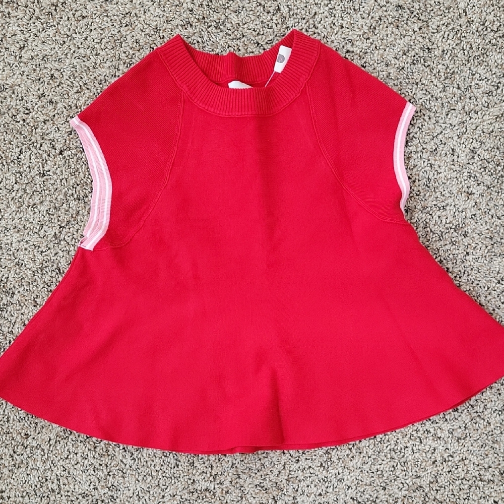Anthropologie Maeve Red Peplum Knit Top With Light Pink Detailing